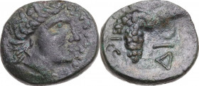 Continental Greece. Moesia, Dionysopolis. AE 15 mm, 3rd-1st century BC. Obv. Wreathed head of Dionysos right. Rev. Grape bunch. AE. 3.62 g. 15.00 mm. ...