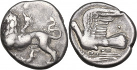 Continental Greece. Sikyonia, Sikyon. AR Hemidrachm, 4th century BC. Obv. Chimaera left. Rev. Dove flying left. SNG Cop. 65. AR. 2.72 g. 14.00 mm. Lig...