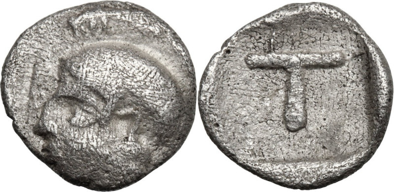Continental Greece. Arkadia, Tegea. AR Fraction, c. 423-400 BC. Obv. Head of Ath...
