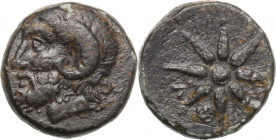 Greek Asia. Troas, Thymbra. AE 16 mm, 4th century BC. Obv. Head of Zeus Ammon left. Rev. Star with eight rays. BMC 4; SNG v. Aulock 1584. AE. 5.77 g. ...
