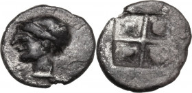 Greek Asia. Ionia, uncertain mint. AR Diobol or Obol, 5th century BC. Obv. Head left. Rev. Incuse square with four fields; in the fields, symbols. AR....