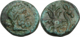 Greek Asia. Pisidia, Selge. AE 13.5 mm. 2nd-1st century BC. Obv. Head of Herakles right. Rev. Thunderbolt; to right, bow ending with stag's head. SNG ...