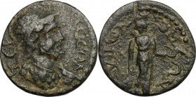 Greek Asia. Pisidia, Termessos. Pseudo-autonomous issue. AE Diassarion, 240-260. Obv. Bust of Solymos right, helmeted, wearing aegis. Rev. Artemis sta...