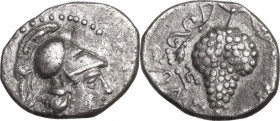 Greek Asia. Cilicia, Soloi. AR Obol, 386-333 BC. Obv. Head of Athena right, wearing Corinthian helmet. Rev. Bunch of grapes. SNG Cop. 237. AR. 0.70 g....