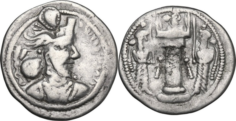 Greek Asia. Sasanian Empire. Varhran IV (388-399). AR Drachm. Obv. Bust of Varhr...