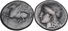 Continental Greece. Corinthia, Corinth. AR Drachm, c. 350-300 BC. D/ Pegasos flying left; below, koppa. R/ Head of Aphrodite left; below chin, Γ. BCD ...