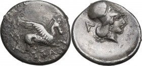 Continental Greece. Epeiros, Ambrakia. AR Stater, c. 360-338 BC. D/ Pegasos flying right; below, A. R/ Helmeted head of Athena right; behind, A. Pegas...