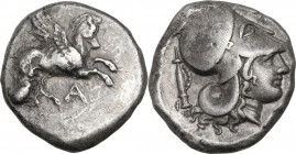 Continental Greece. Epeiros, Ambrakia. AR Stater, c. 360-338 BC. D/ Pegasos flying right; below, A. R/ Helmeted head of Athena right; [above vizor, A]...