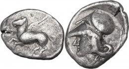 Continental Greece. Akarnania, Thyrrheion. AR Stater, c. 350-250 BC. D/ Pegasos flying left; below, ΘΥΡ. R/ Helmeted head of Athena left; behind, spea...