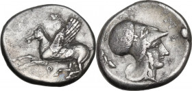 Continental Greece. Uncertain mint. AR Stater, c. 4th century BC. D/ Pegasos flying left; below, koppa. R/ Helmeted head of Athena right; behind, unid...