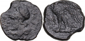 Anonymous. AE Double Unit, after 276 BC. Neapolis (?). Obv. Head of Minerva left, wearing Corinthian helmet; behind, symbol. Rev. Eagle standing left ...