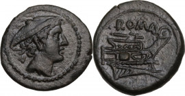 Anonymous post-semilibral series. AE Semuncia, 215-212 BC. Obv. Draped bust of Mercury right, wearing winged petasos. Rev. Prow of galley right. Cr. 4...