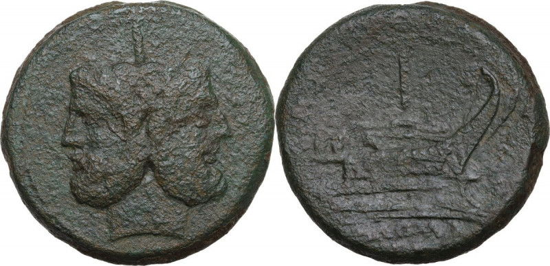 Anonymous sextantal series. AE As, after 211 BC. Obv. Head of Janus, laureate. R...