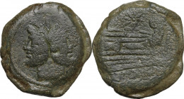 Anonymous, Star (first) series. AE As, Rome, (169-158 BC). Obv. Laureate head of Janus. Rev. Prow right, star above. Cr. 113/2. AE. 26.00 g. 33.00 mm....