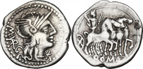 M. Vargunteius. AR Denarius, 130 BC. Obv. Head of Roma right, helmeted. Rev. Jupiter in quadriga right, holding branch and thunderbolt. Cr. 257/1. AR....