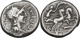 M. Cipius M. f. AR Denarius, 115-114 BC. Obv. Head of Roma right, helmeted. Rev. Victory in biga right, holding palm and reins. Cr. 289/1. AR. 3.72 g....