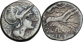 L. Flaminius Chilo. AR Denarius, 109-108 BC. Obv. Head of Roma right, helmeted. Rev. Victory in biga right, holding reins and whip. Cr. 302/1. AR. 3.7...