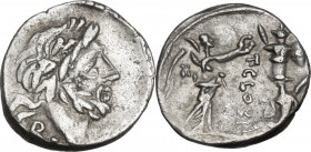 T. Cloelius. AR Quinarius, 98 BC. Obv. Head of Jupiter right, laureate. Rev. Victory standing right, crowning trophy; at feet, kneeling captive. Cr. 3...