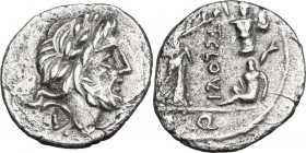 T. Cloelius. AR Quinarius, 98 BC. Obv. Head of Jupiter right, laureate. Rev. Victory standing right, crowning trophy; at feet, kneeling captive. Cr. 3...
