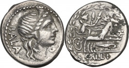 C. Allius Bala. AE Denarius, 92 BC. Obv. Female head right, diademed. Rev. Diana in biga of stags right, holding sceptre, reins and torch. Cr. 336/1. ...