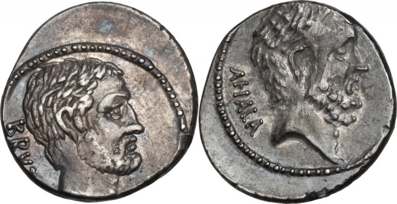 M. Junius Brutus. AR Denarius, 54 BC. Obv. Head of L. Junius Brutus the Ancient ...