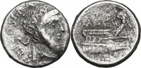 Pompey and Cn. Piso. AR Denarius, uncertain mint, 49 BC. Obv. Head of Numa right, diademed. Rev. Prow right. Cr. 446/1. AR. 3.74 g. 18.00 mm. Porous. ...