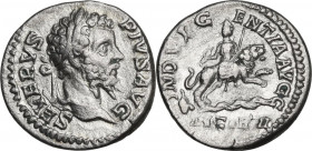 Septimius Severus (193-211). AR Denarius, 202-210. Obv. Head right, laureate. Rev. Dea Caelestia riding on lion right, holding thunderbolt and scepter...