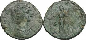 Julia Domna (died 217 AD). AE Sestertius, struck under Septimius Severus, 193-196 AD. Obv. Draped bust right. Rev. Juno standing left, holding patera ...