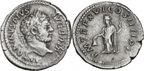 Caracalla (198-217). AR Denarius, 213 AD. Obv. Laureate head right. Rev. LIbertas standing left, holding pileus and vindicta. RIC IV 209a; RSC 224. Ne...