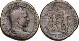 Caracalla (198-217). AE Sestertius, 215 AD. Obv. Laureate, draped and cuirassed bust right. Rev. Africa (or Isis) standing right, holding sistrum and ...