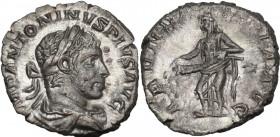 Elagabalus (218-222). AR Antoninianus, 220-221. Obv. Laureate and draped bust right. Rev. Abundantia standing left, emptying cornucopia; star to right...