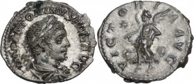 Elagabalus (218-222). AR Denarius, Rome mint, 222 AD. Obv. Laureate, draped and cuirassed bust right. Rev. Victory flying left, holding diadem in both...