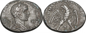 Elagabalus (218-222). BI Tetradrachm. Antiochia mint (Syria, Seleucis and Pieria). Obv. Laureate bust right. Rev. Eagle standing facing, head and tail...