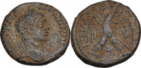 Elagabalus (218-222). BI Tetradrachm. Antiochia mint (Syria, Seleucis and Pieria). Contemporary imitation?. Obv. Laureate bust right. Rev. Eagle stand...