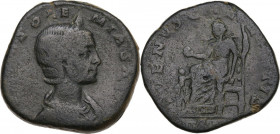 Julia Soemias, mother of Elagabalus (died 222 AD). AE Sestertius. Obv. Diademed and draped bust right. Rev. Venus seated left, holding apple and scept...