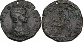 Julia Soaemias, mother of Elagabalus (died 222 AD). AE Sestertius, 218-222. Obv. Bust right, diademed, draped. Rev. Venus seated left, holding apple a...