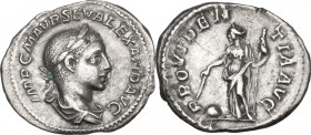 Severus Alexander (222-235). AR Denarius, 222-228. Obv. Bust right, laureate, draped. Rev. Providentia standing left, holding wand and scepter; to lef...