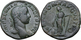 Severus Alexander (222-235 AD). AE Sestertius, 231 AD. Obv. Laureate bust right, draped on far shoulder. Rev. Annona standing left, holding grain ears...