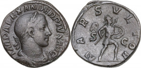 Severus Alexander (222-235). AE Sestertius, 231.235. Obv. Laureate, draped and cuirassed bust right. Rev. Mars advancing right, carrying spear and shi...