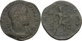 Severus Alexander (222-235). AE Sestertius, 231-235. Obv. Bust right, laureate, draped, cuirassed. Rev. Mars advancing right, holding spear and shield...