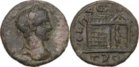 Severus Alexander (222-235). AE 24 mm. Alexandria Troas mint (Troas). Obv. Laureate head right. Rev. Distyle temple, seen in perspective, containing s...