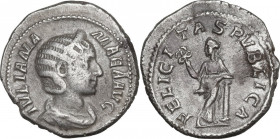 Julia Mamaea, mother of Severus Alexander (died 235 AD). AR Denarius, 228 AD. Obv. Diademed and draped bust right. Rev. Felicitas standing left, legs ...