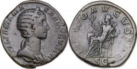 Julia Mamaea, mother of Severus Alexander (died 235 AD). AE Sestertius, 231 AD. Obv. Diademed and draped bust right. Rev. Juno seated left on throne, ...