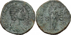 Julia Mamaea, mother of Severus Alexander (died 235 AD). AE Sestertius, struck under Severus Alexander, 224 AD. Obv. Diademed and draped bust right. R...