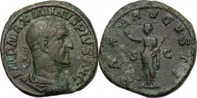 Maximinus I (225-238). AE Sestertius, 235-236 AD. Obv. Laureate, draped and cuirassed bust right. Rev. Pax standing facing, head left, holding branch ...