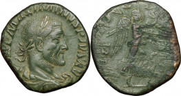 Maximinus I (235-238). AE Sestertius, 235-236 AD. Obv. Laureate, draped and cuirassed bust right. Rev. Victory advancing right, holding wreath and pal...