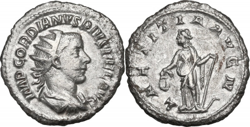 Gordian III (238-244). AR Antoninianus, late 240-early 243. Obv. Radiate, draped...