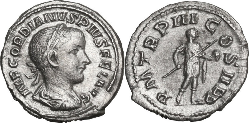 Gordian III (238-244). AR Denarius, 241-243. Obv. Laureate, draped and cuirassed...