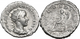 Gordian III (238-244). AR Antoninianus, 238-239. Antioch mint. Obv. Radiate, draped and cuirassed bust right. Rev. Concordia seated left, holding pate...