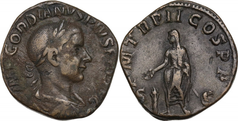 Gordian III (238-244). AE Sestertius, 239 AD. Obv. Laureate, draped and cuirasse...